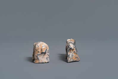 A Chinese earthenware model of a stable and five animals, Han