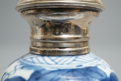 Nine Chinese blue and white silver-mounted vases, Kangxi