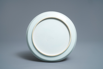 A Chinese blue and white 'river landscape' dish, Kangxi/Yongzheng