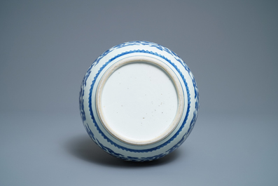 A Chinese blue and white 'lotus scroll' bowl, Kangxi