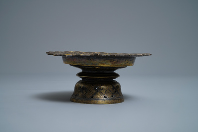 A Thai gilt and niello silver stem bowl, 19th C.