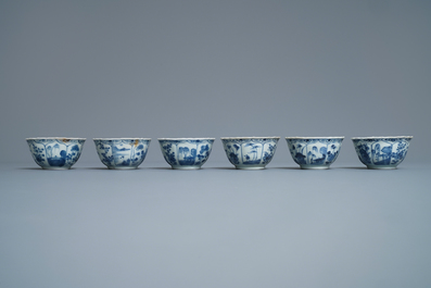 Six Chinese blue and white 'deer' cups and saucers, Ca Mau wreck, Yongzheng