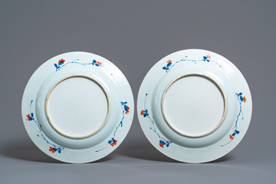 Three Chinese Imari-style chargers with floral design, Kangxi