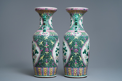 A pair of Chinese famille rose 'peony' vases, 19th C.