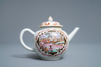 A Chinese famille rose and gilt Meissen-style 17-piece tea service, Qianlong