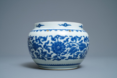 A Chinese blue and white 'lotus scroll' bowl, Kangxi