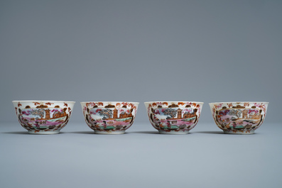 A Chinese famille rose and gilt Meissen-style 17-piece tea service, Qianlong