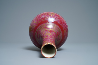 A Chinese gilt-decorated flamb&eacute;-glazed bottle vase, 19th C.