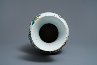 A Chinese famille rose 'phoenix and crane' vase, Qianlong mark, 19th C.