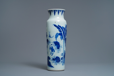 A Chinese blue and white sleeve vase depicting the legendary Zhang Xian, Transitional period