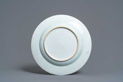 A Chinese famille rose dish after Cornelis Pronk: 'Dames au Parasol', Qianlong