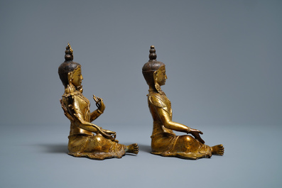 Deux mod&egrave;les de Tara en bronze dor&eacute;, Tibet ou Mongolie, 17/18&egrave;me