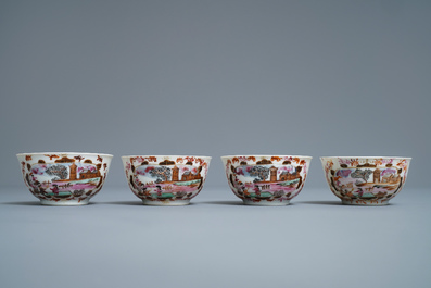 A Chinese famille rose and gilt Meissen-style 17-piece tea service, Qianlong