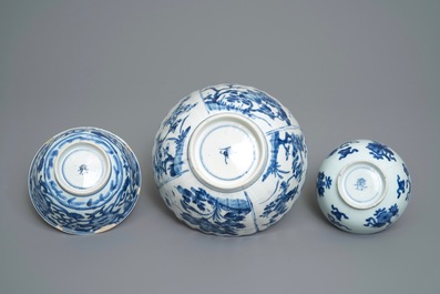 Six Chinese blue and white bowls, Kangxi
