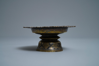 A Thai gilt and niello silver stem bowl, 19th C.