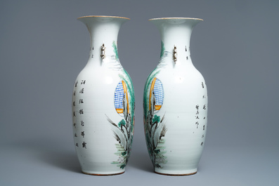 A pair of Chinese famille rose vases with ladies in a garden, 19/20th C.
