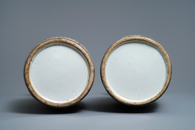 A pair of Chinese famille rose 'peony' vases, 19th C.