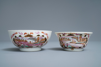 A Chinese famille rose and gilt Meissen-style 17-piece tea service, Qianlong