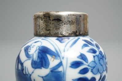 Nine Chinese blue and white silver-mounted vases, Kangxi