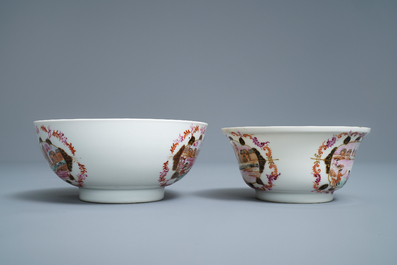 A Chinese famille rose and gilt Meissen-style 17-piece tea service, Qianlong