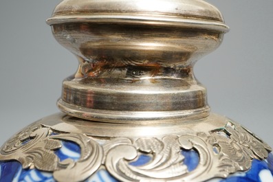 Nine Chinese blue and white silver-mounted vases, Kangxi
