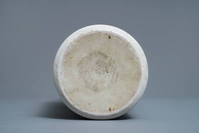 A Chinese blue and white sleeve vase depicting the legendary Zhang Xian, Transitional period