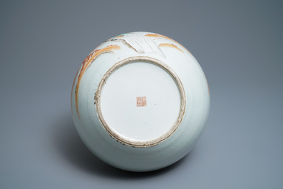 A Chinese famille rose 'peaches' vase, Qianlong mark, 19th C.