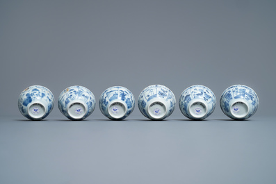 Six Chinese blue and white 'deer' cups and saucers, Ca Mau wreck, Yongzheng