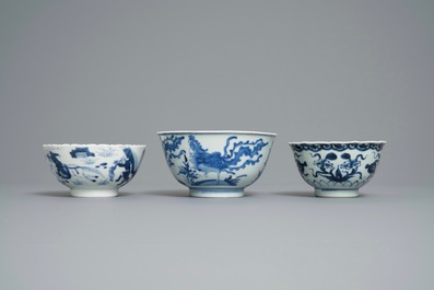 Six Chinese blue and white bowls, Kangxi