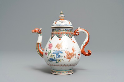 A Chinese famille rose teapot with phoenix-shaped spout, Qianlong