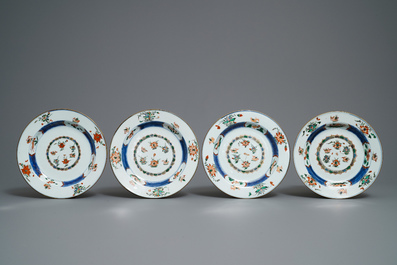 Four Chinese famille verte 'ducks in lotus pond' plates, Kangxi