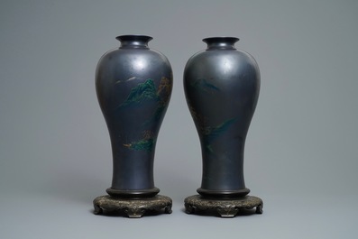 Une paire de grands vases en laque de Chine de type Shen Shao&rsquo;an, Fujian, 20&egrave;me