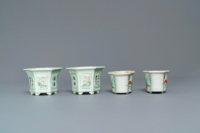 Five various Chinese jardini&egrave;res and four plates, 19/20th C.