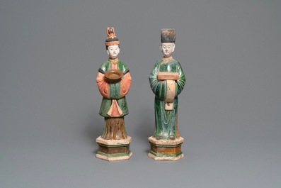 Two Chinese polychrome earthenware tomb figures, Ming