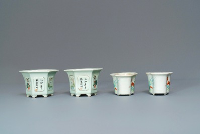 Five various Chinese jardini&egrave;res and four plates, 19/20th C.