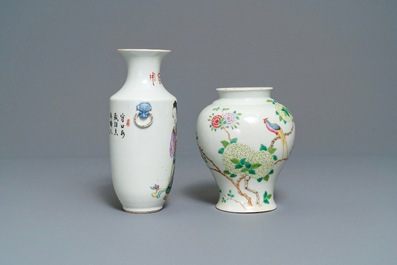 Een paar Chinese famille rose jardini&egrave;res en twee vazen, 19/20e eeuw
