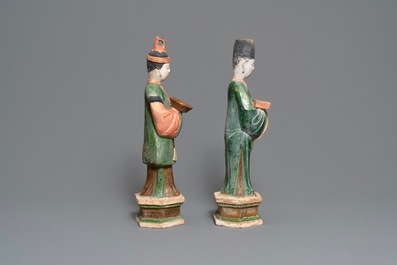 Two Chinese polychrome earthenware tomb figures, Ming