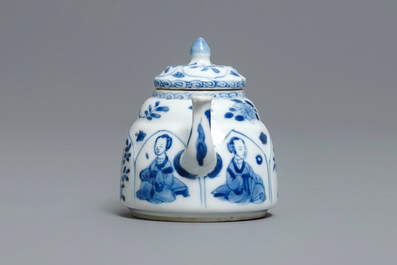 A Chinese blue and white 'Long Eliza' teapot, Yu mark, Kangxi