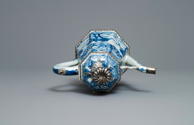 A Chinese blue and white 'Europa and the bull' silver-mounted coffee pot, Kangxi