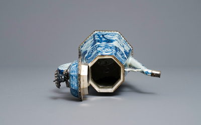 A Chinese blue and white 'Europa and the bull' silver-mounted coffee pot, Kangxi