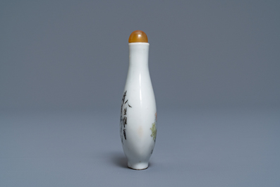 A Chinese qianjiang cai snuff bottle, signed Fang Jiazhen, dated 1898