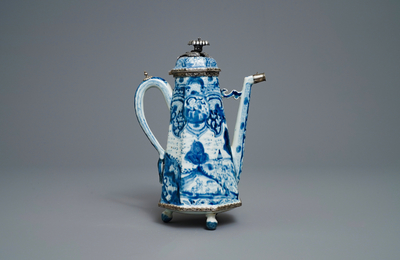 A Chinese blue and white 'Europa and the bull' silver-mounted coffee pot, Kangxi