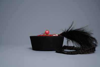 Three Chinese Mandarin officials' court hats, Qing