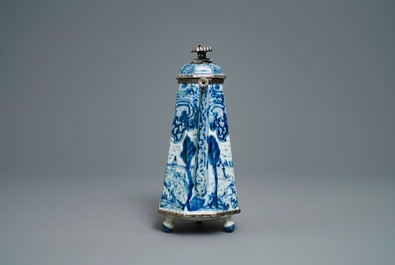 A Chinese blue and white 'Europa and the bull' silver-mounted coffee pot, Kangxi