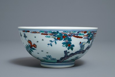 A Chinese doucai 'monkey and deer' bowl, Chenghua mark, Kangxi