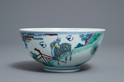 A Chinese doucai 'monkey and deer' bowl, Chenghua mark, Kangxi