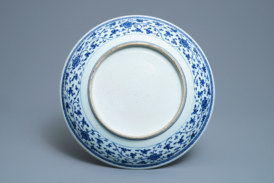 A Chinese Ming-style blue and white 'floral scroll' dish, Qianlong