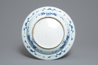 A Chinese blue and white charger with deer, birds and a toad, Jiajing