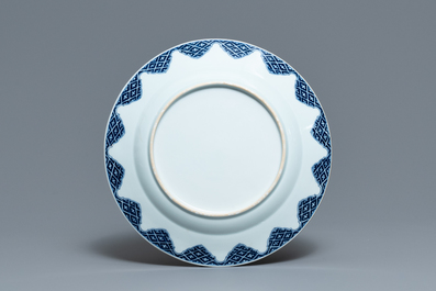 A Chinese blue and white dish after Cornelis Pronk: 'Doctor's visit', Qianlong