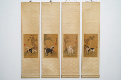 Ecole chinoise, d'apr&egrave;s Zhao Mengfu (1254-1322), encre et couleurs sur soie, 19/20&egrave;me: 'Quatre chevaux'